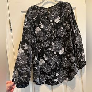 Black and White Floral Blouse